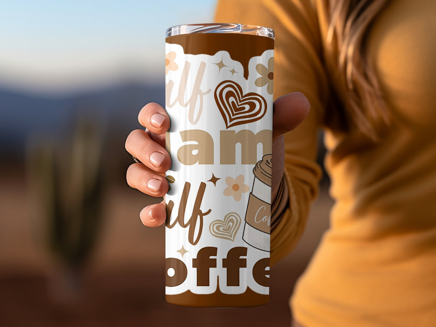 Retro Coffee Lover Tumbler with Heart and Flower Designs