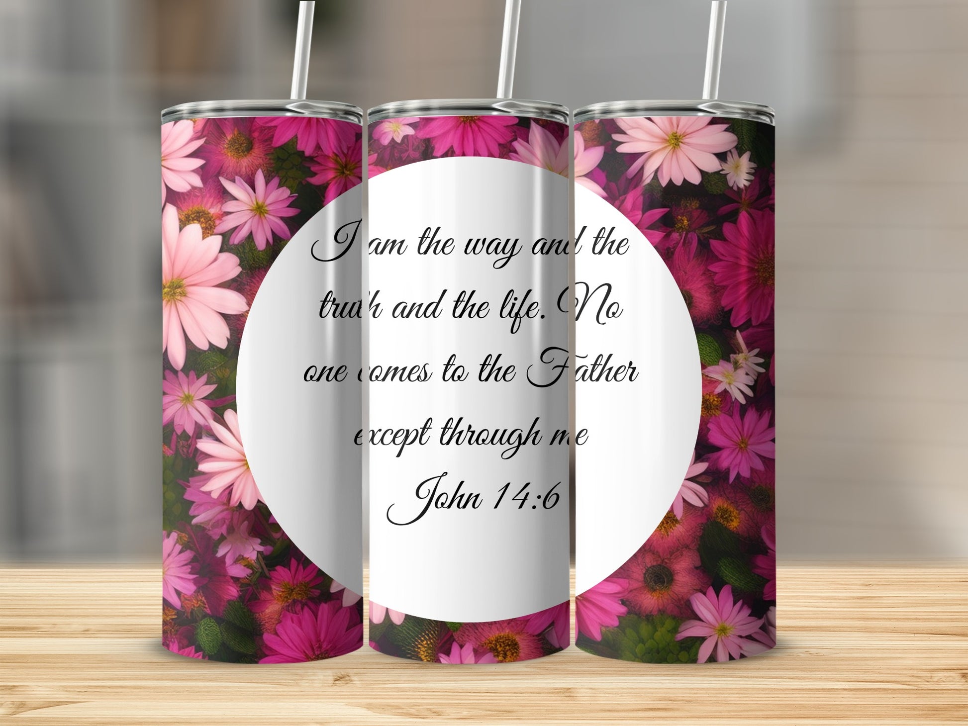 Floral Tumbler with Biblical Quote John 14:6 Design