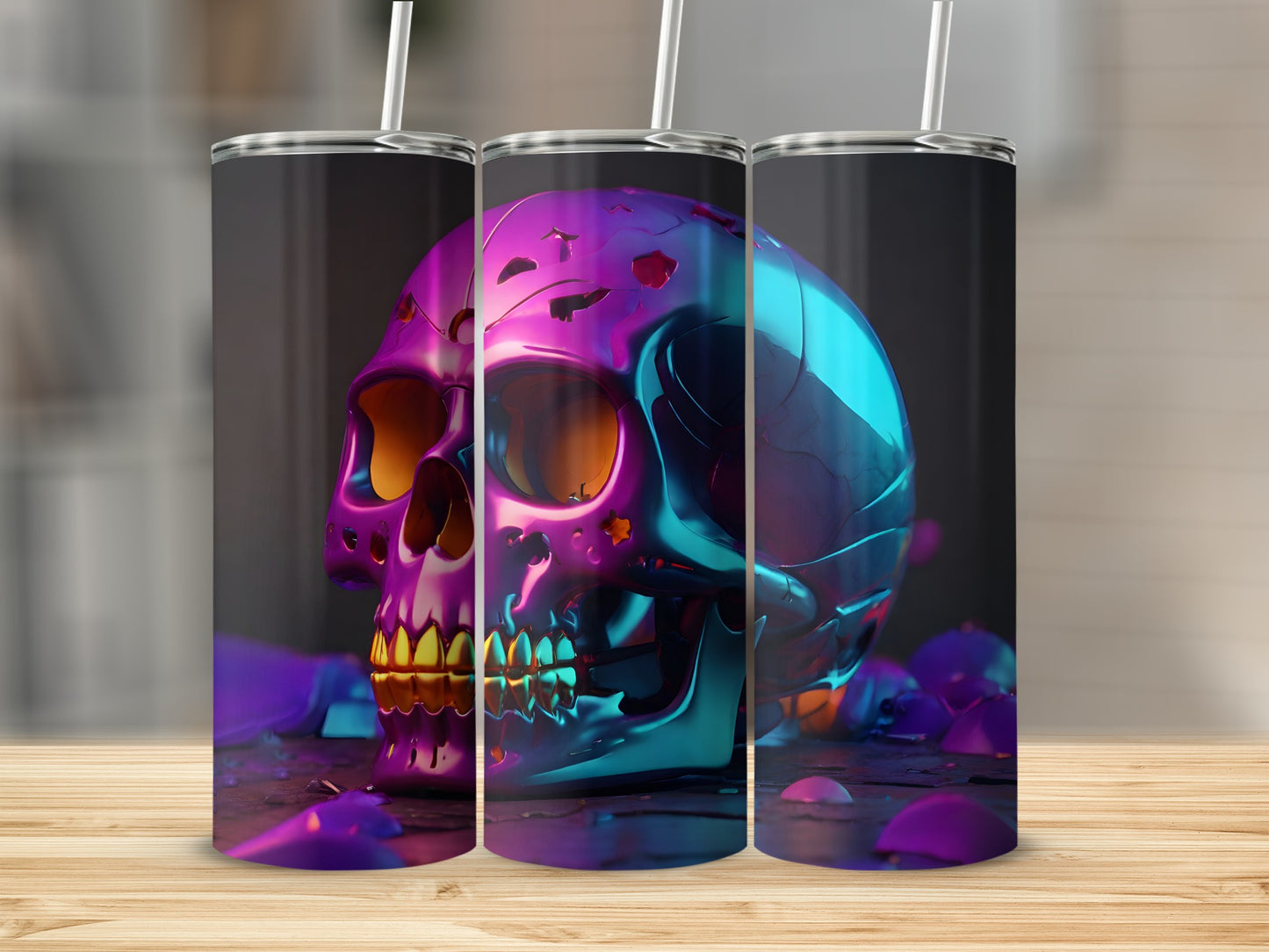 Iridescent Metallic Skull Design Purple Teal Gold product type