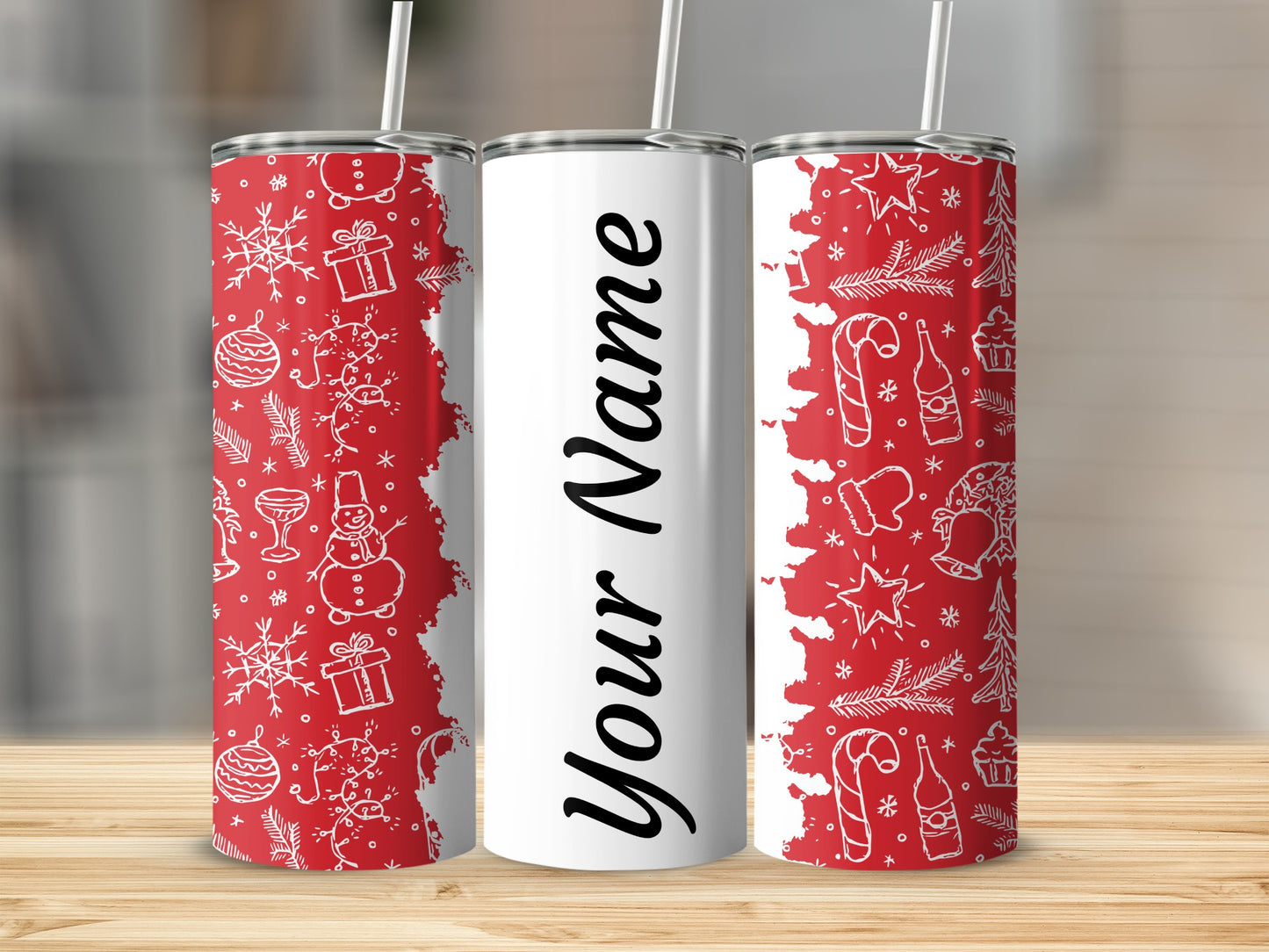 Personalized Christmas Themed Tumbler with Name