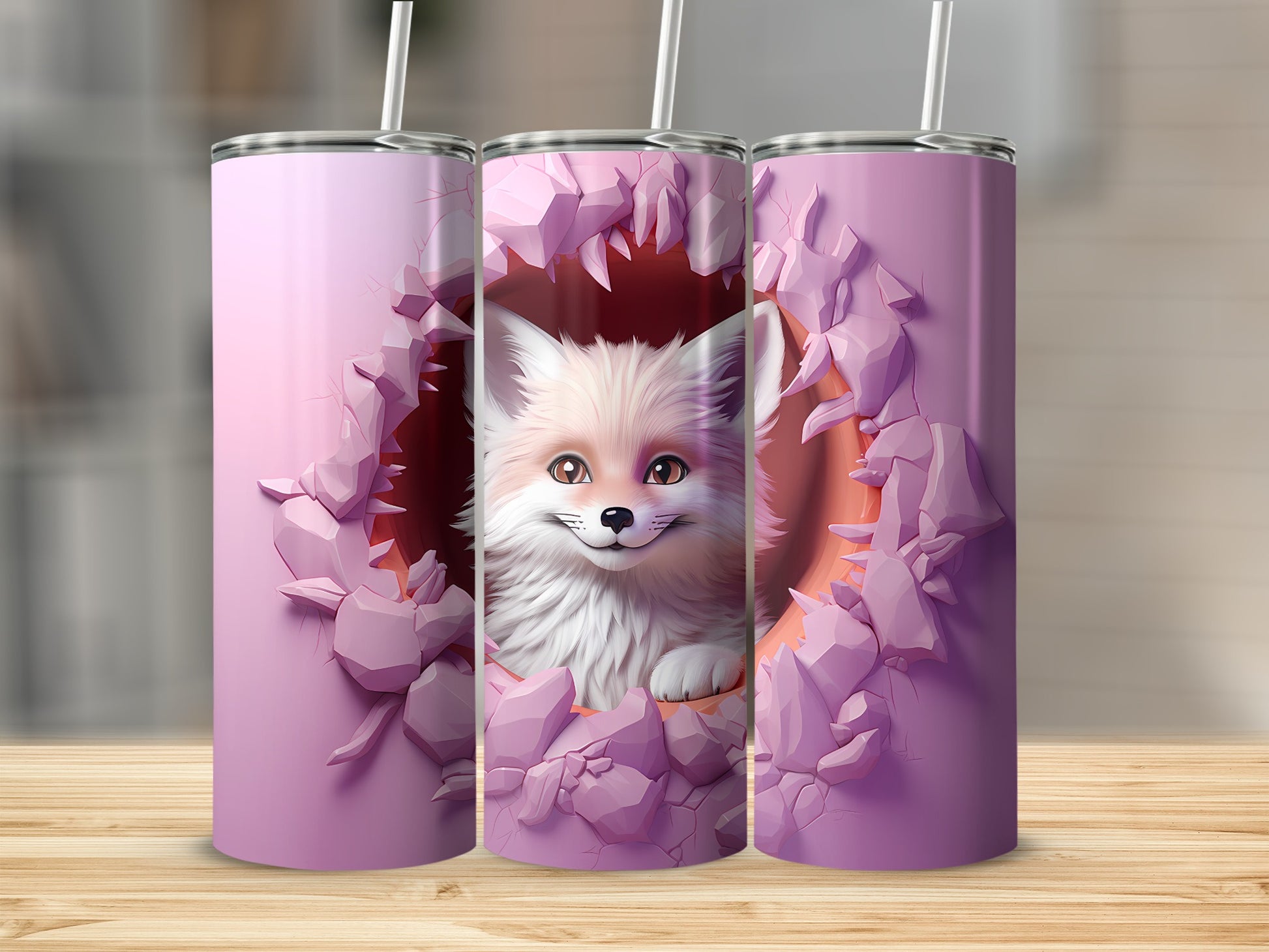 Adorable Fox Design on Cracked Effect Tumbler Product