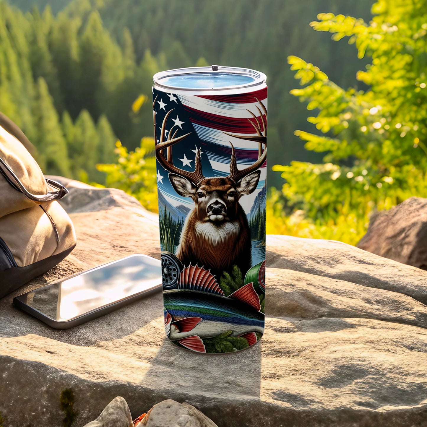 Deer Fishing American Flag Outdoors Travel Tumbler product type