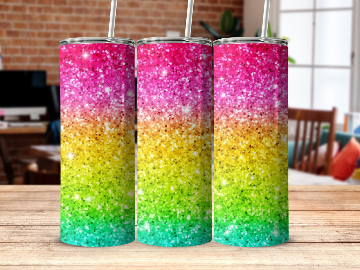 Bright Gradient Glitter Design Tumbler Drinkware