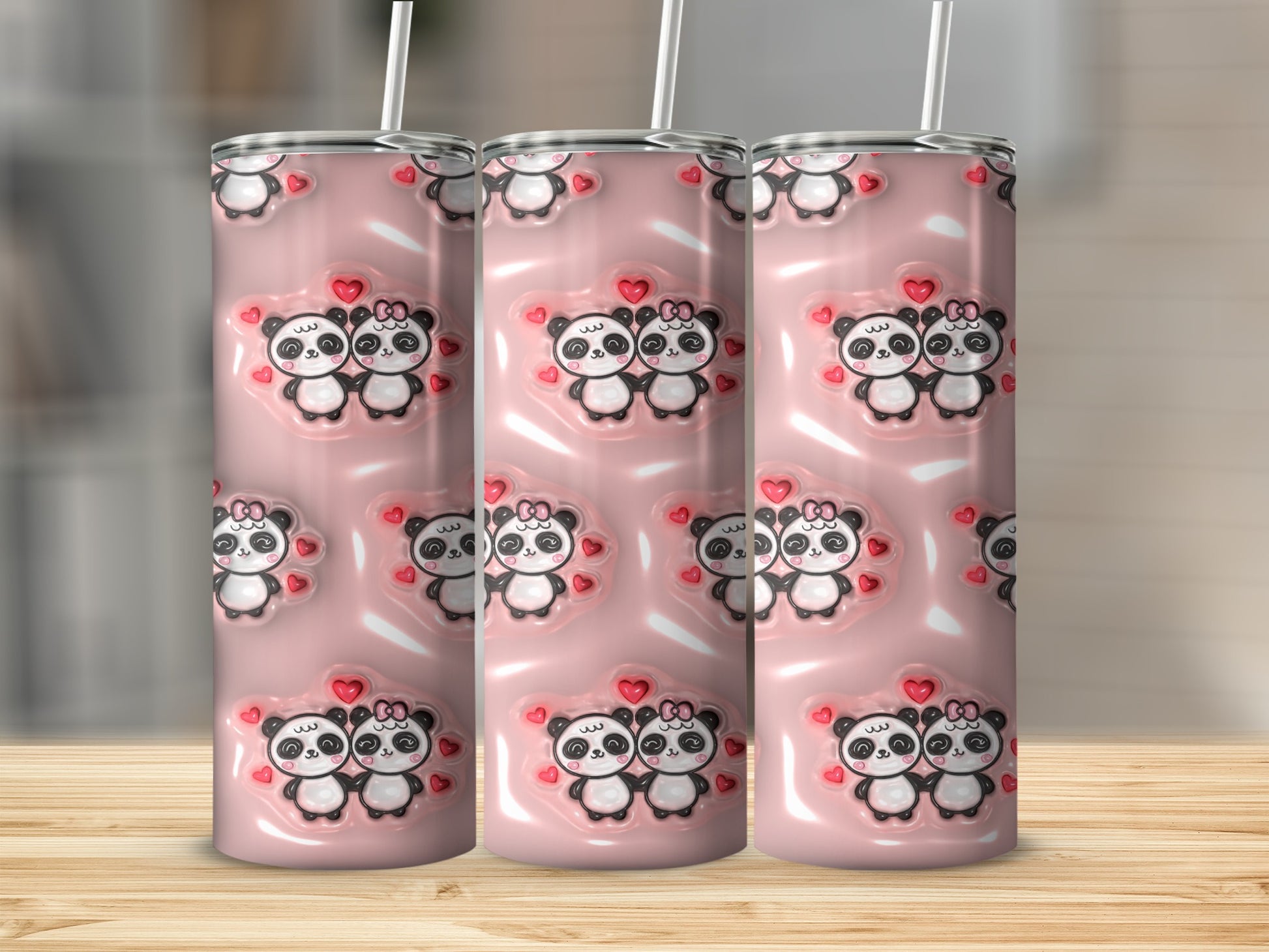Adorable Panda Couple Hearts Pattern Tumbler product