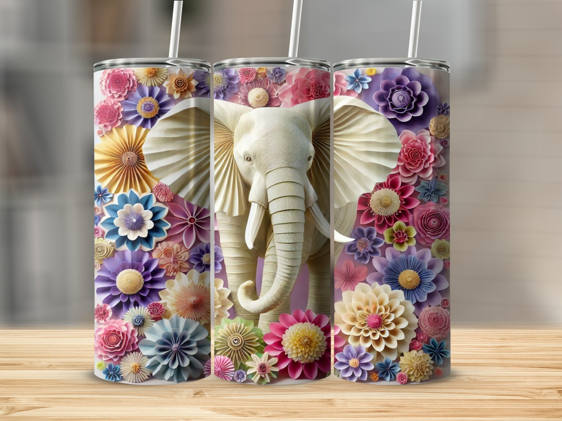 Colorful Floral Elephant Design Tumbler Cup