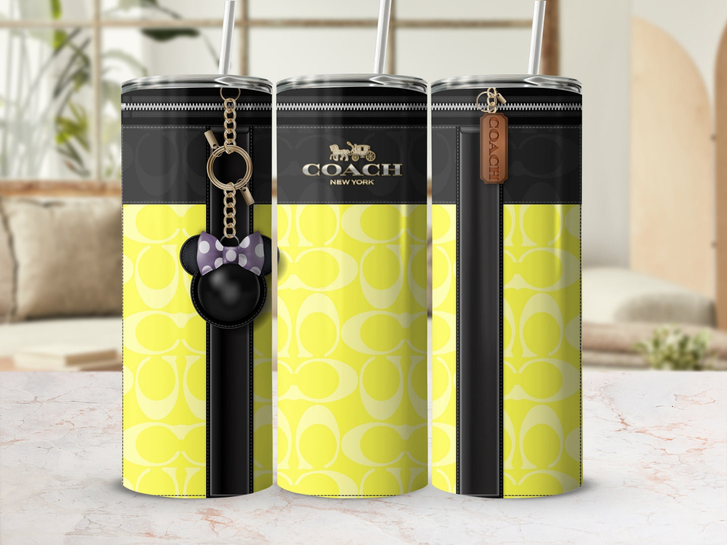 Stylish Coach New York Patterned Tumbler with Keychain