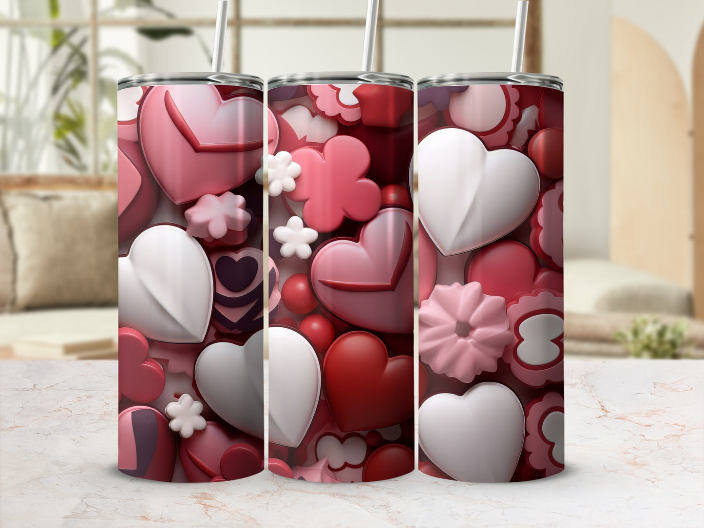 Heart Patterned Design Ideal Valentine Gift Tumbler