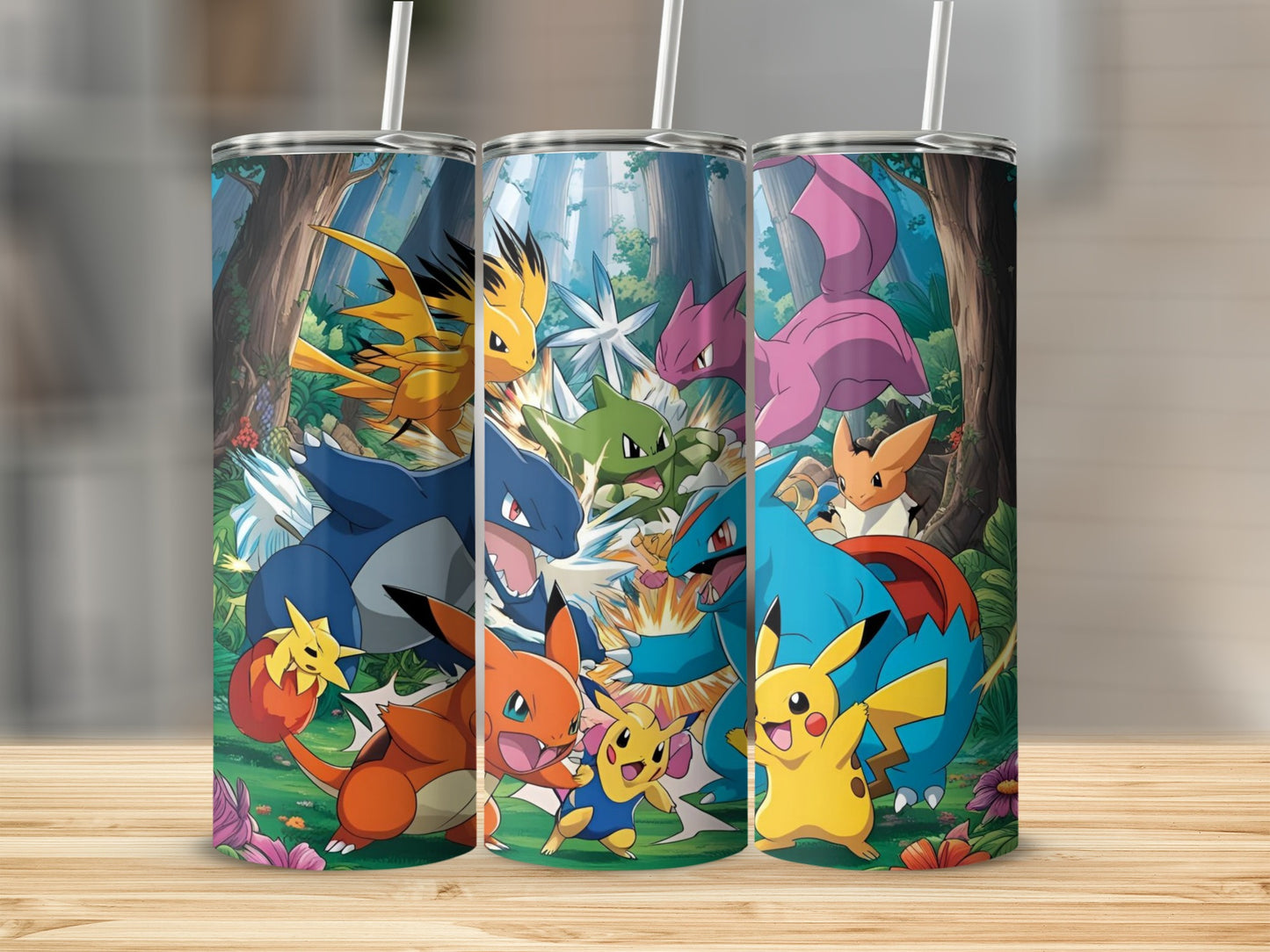 Colorful Pokémon Character Tumbler Cup with Lid