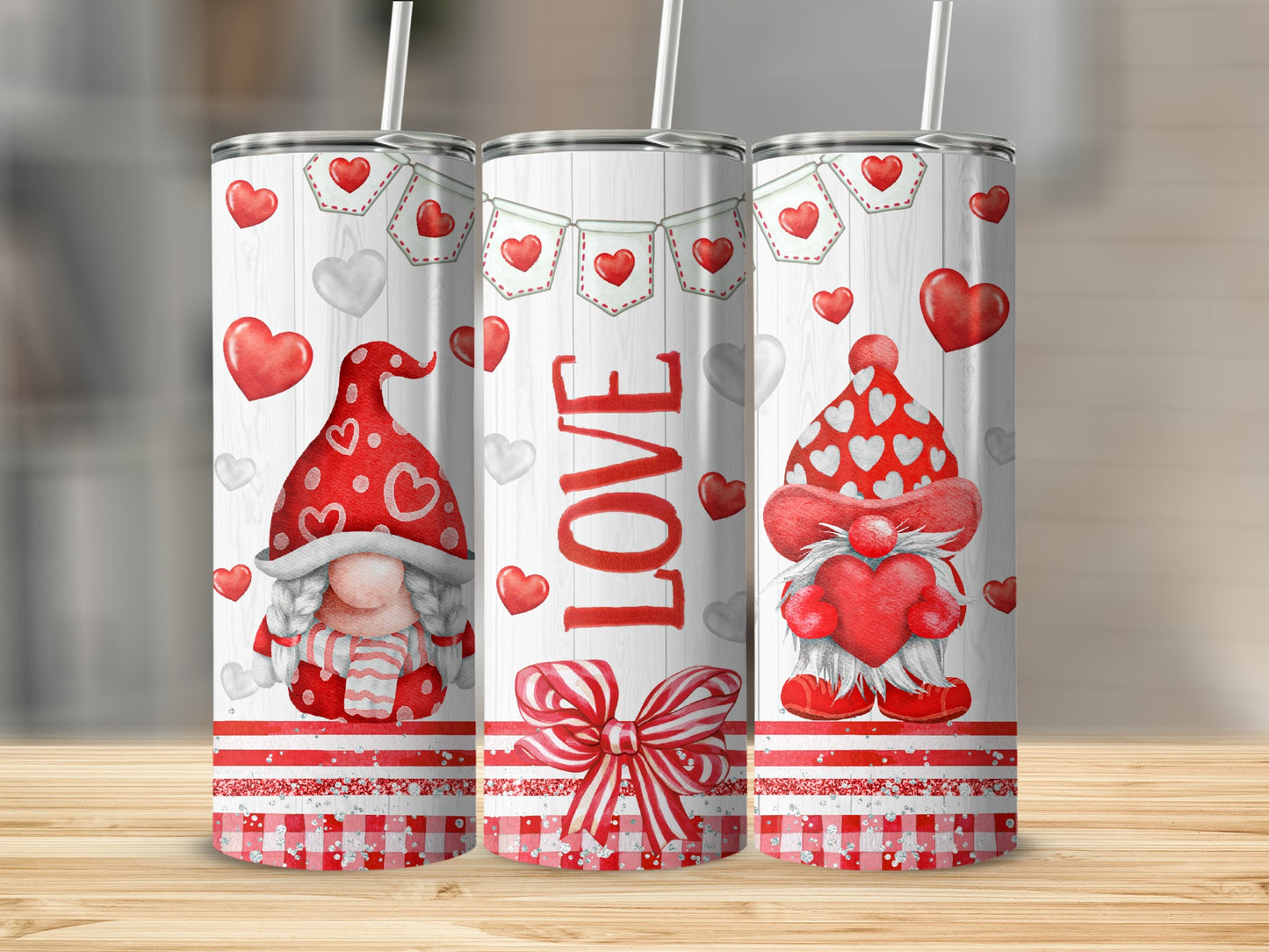 Valentine Gnomes Hearts Love Bow Striped Gingham Tumbler product type