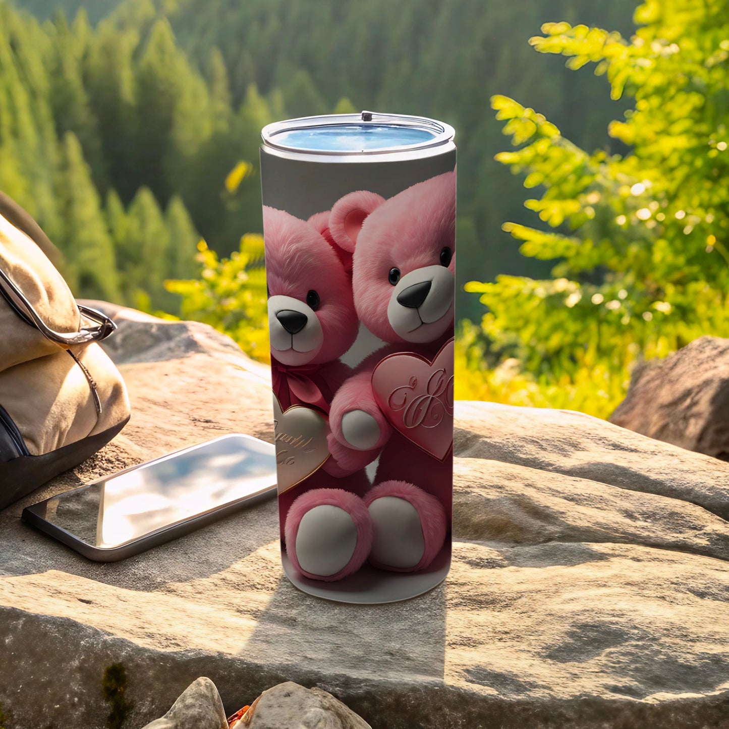 Cute Pink Teddy Bears Insulated Tumbler Cup Gift