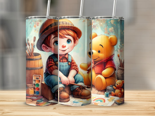 Adorable Child and Bear Art Printed on Drink Tumblers