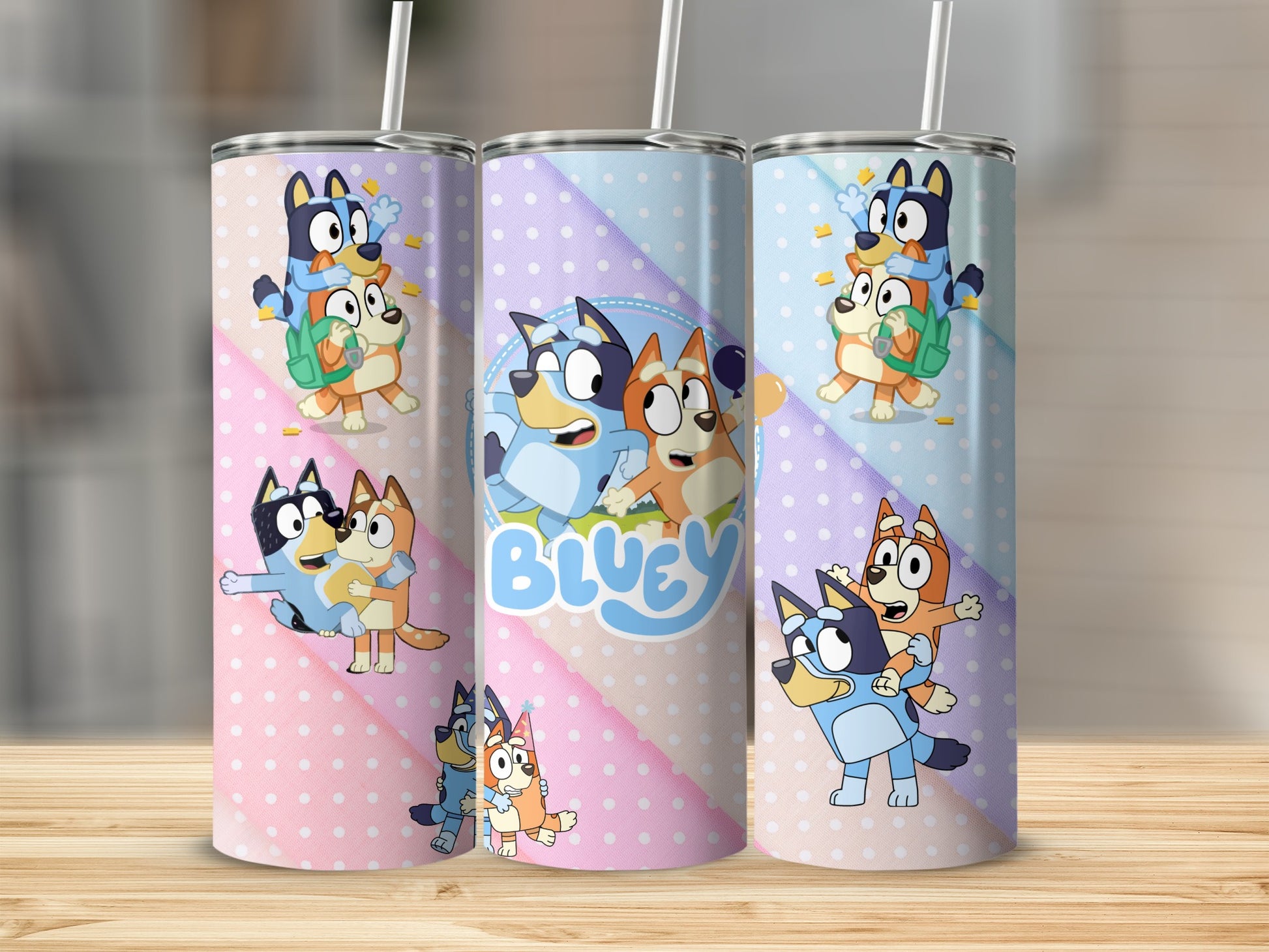 Colorful Bluey Cartoon Characters Design Tumbler Product