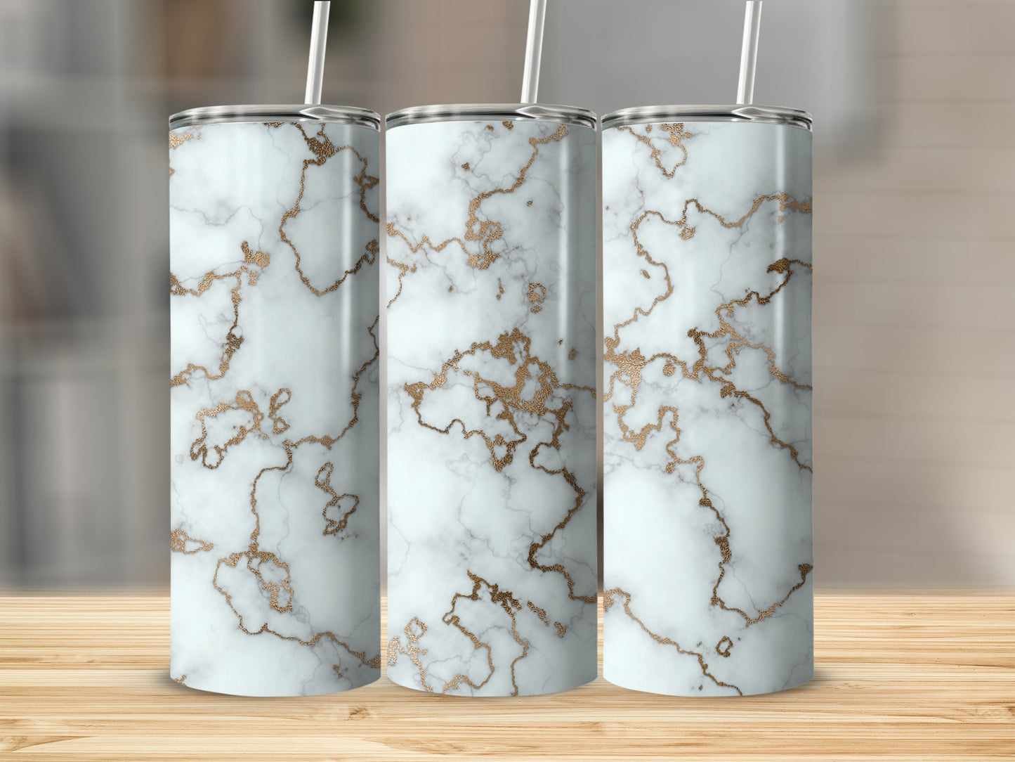 Gold Veins On White Faux Marble Design Custom Tumblers
