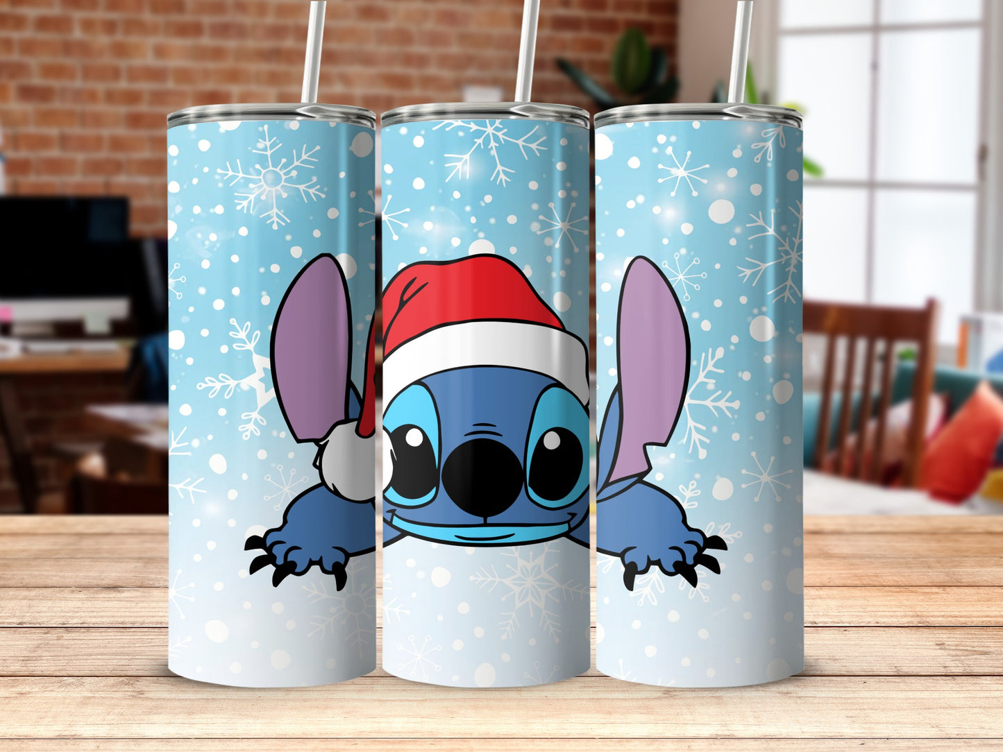 Festive Alien in Santa Hat Winter Snowflakes Tumbler