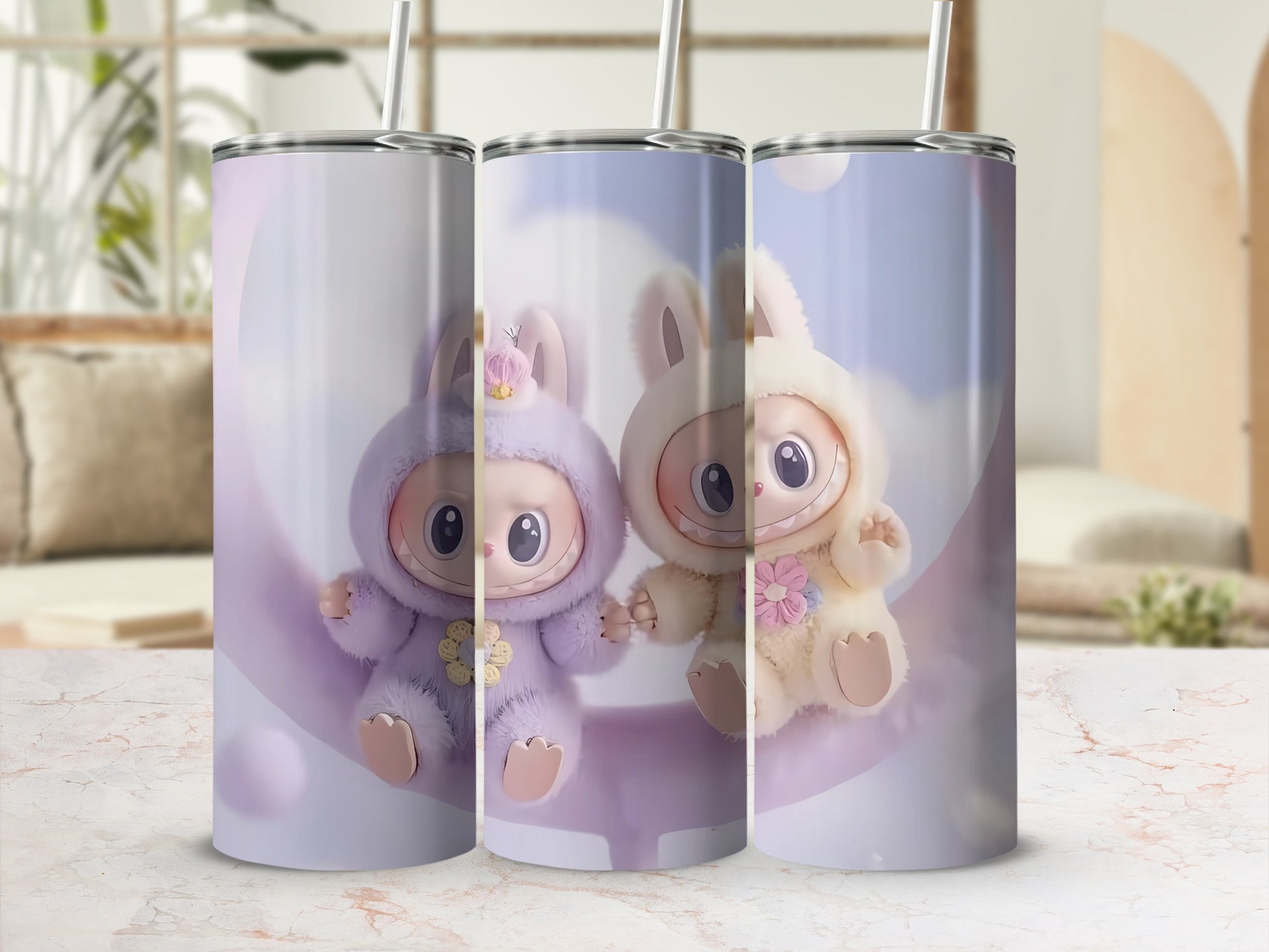 Cute Cartoon Bunny and Bear Tumbler for Kids Drinkware