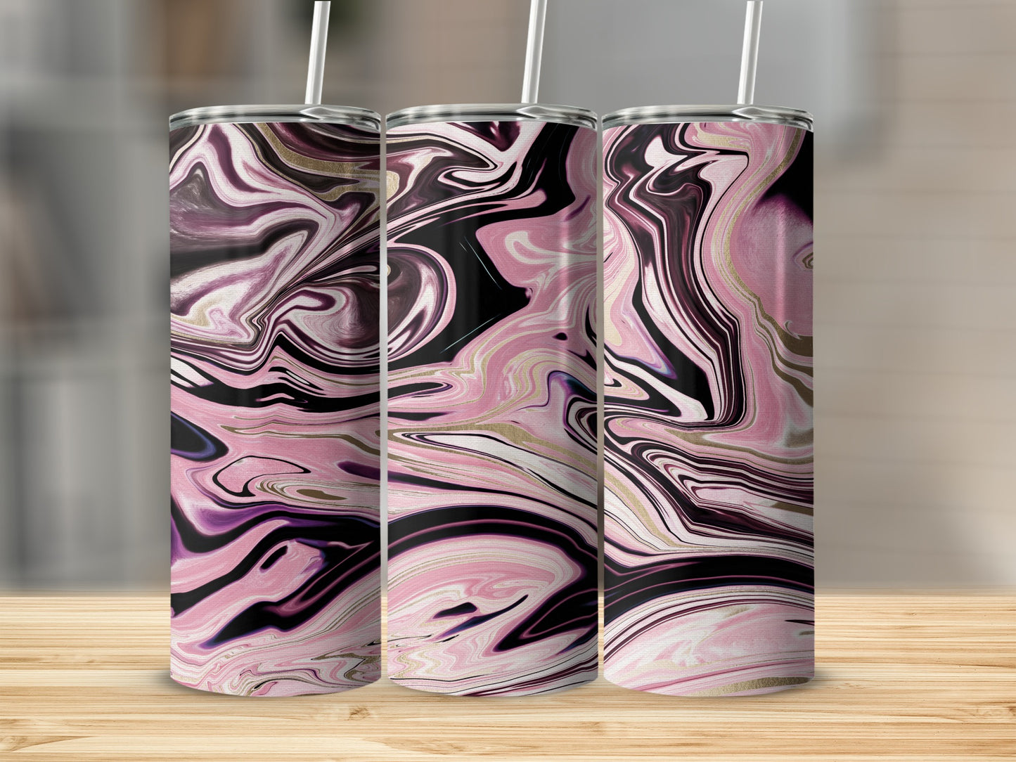 Abstract Pink and Black Swirl Insulated Tumbler