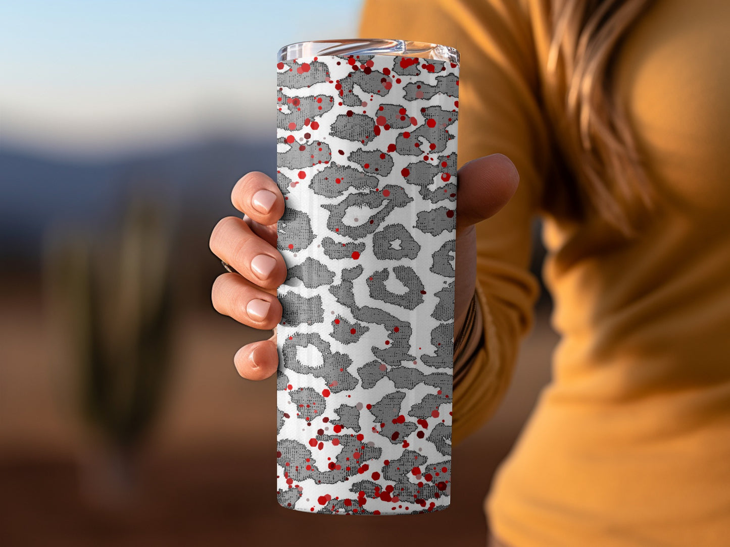 Spotted Grey and Red Abstract Pattern Tumbler Cup