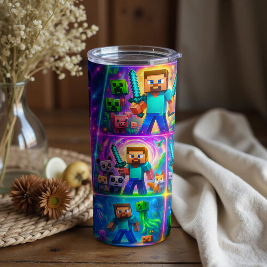 Vibrant Adventure Pixel Art Insulated Tumbler Cup