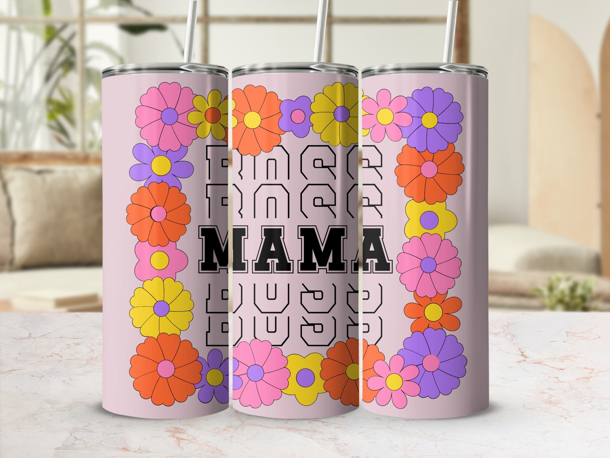 Floral MAMA Tumbler with Colorful Flower Design
