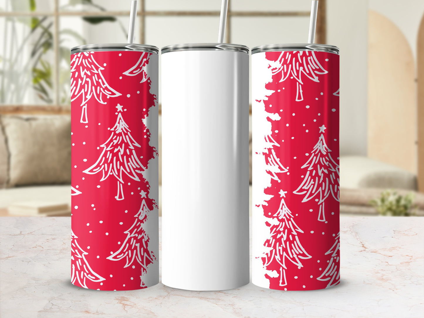 Christmas Tree Design Red and White Tumbler Product