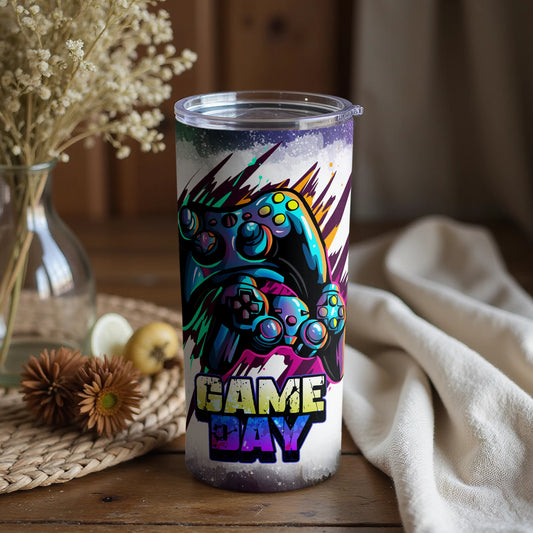 Game Day Artistic Colorful Gaming Tumbler