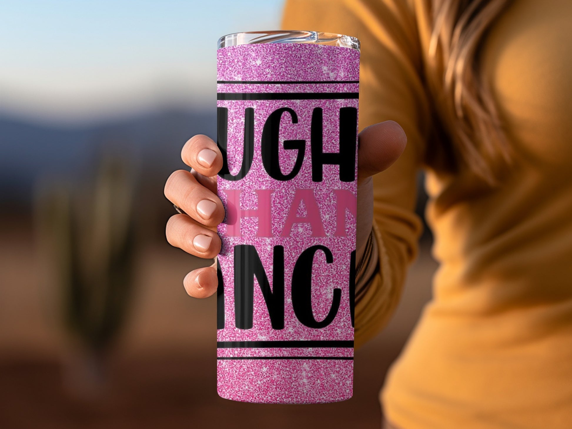 Pink Glitter Tumbler with Inspirational Message Drinkware