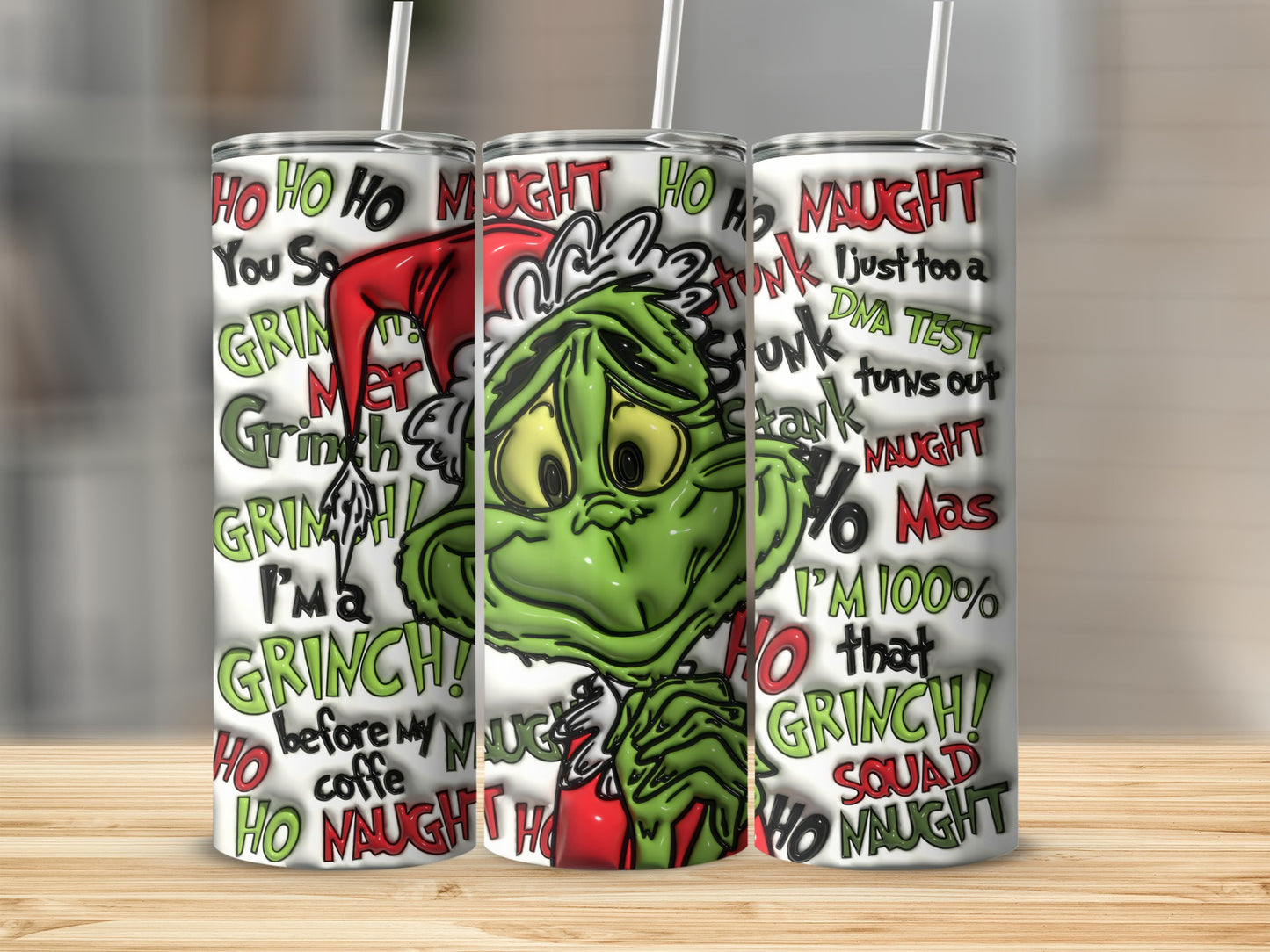 Grinch Patterned Tumbler Ho Ho Ho Naughty Christmas