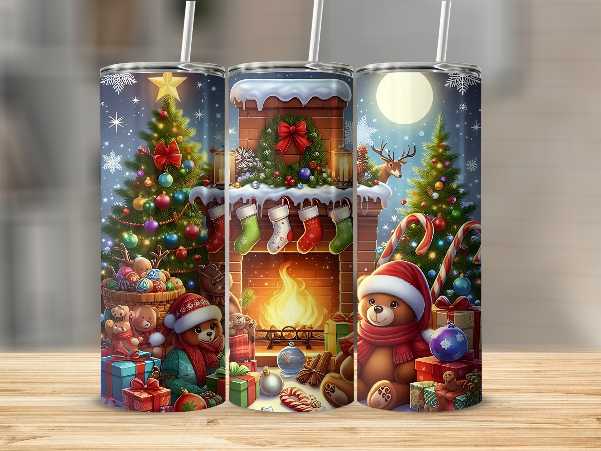 Festive Holiday Tumbler with Christmas and Teddy Bear Designs