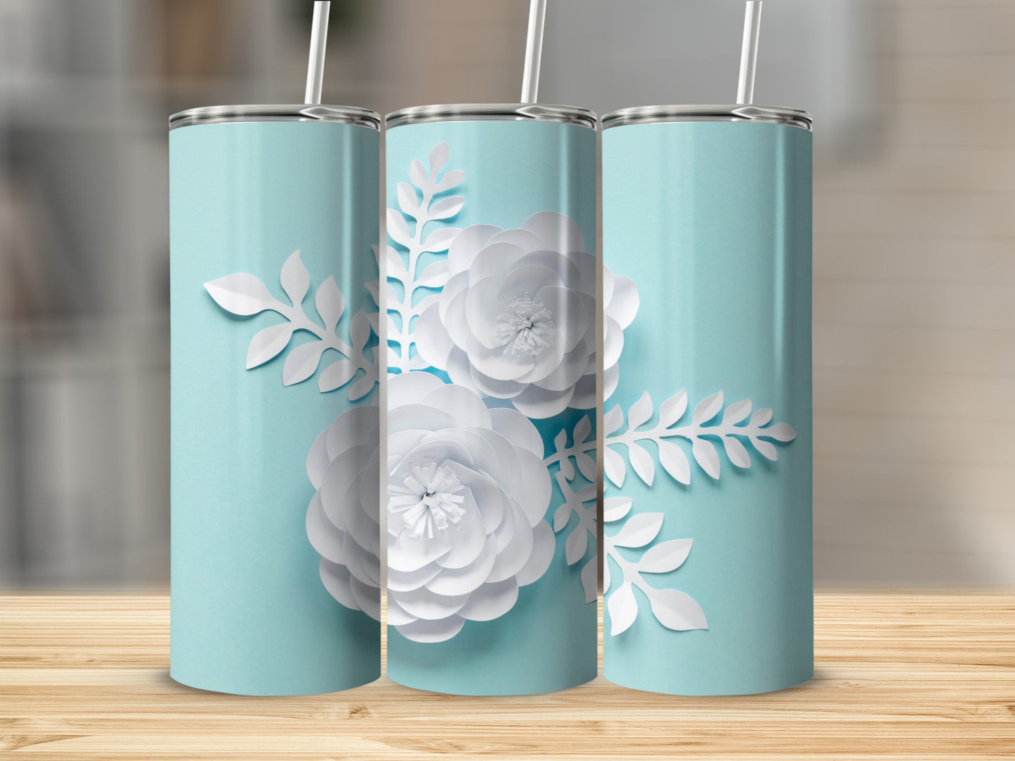Floral Design Insulated Tumbler with Straw Beverage Cup