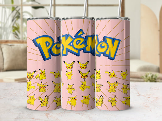 Pink Pokémon Pikachu Illustration Tumbler Cup with Straw
