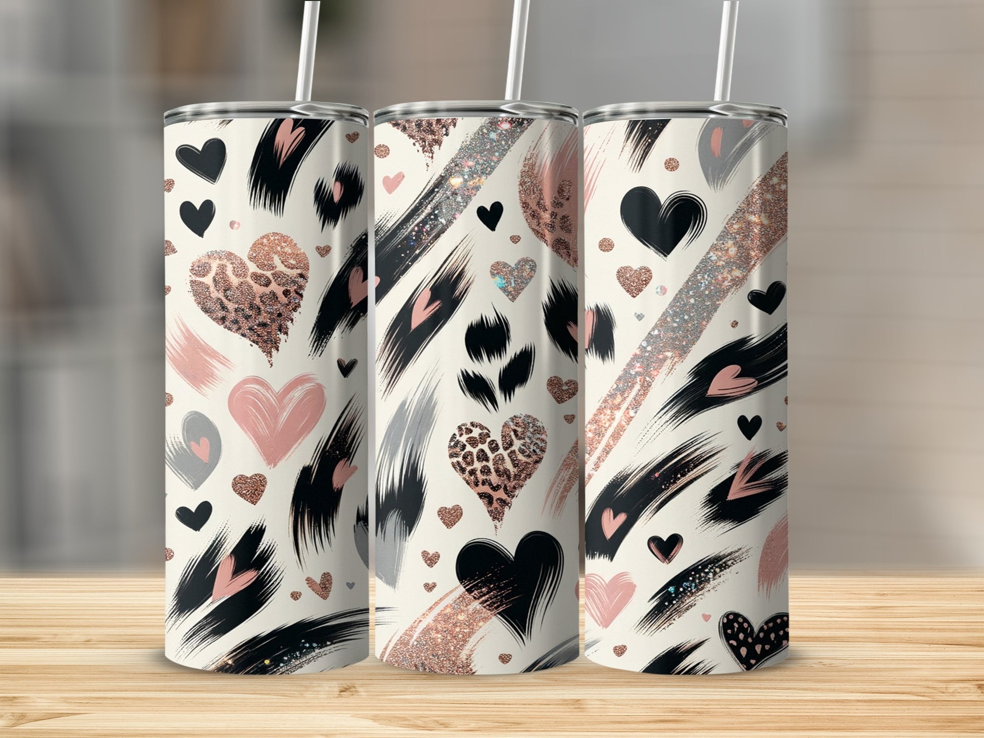 Glitter Leopard Hearts Abstract Brushstrokes Tumbler product type