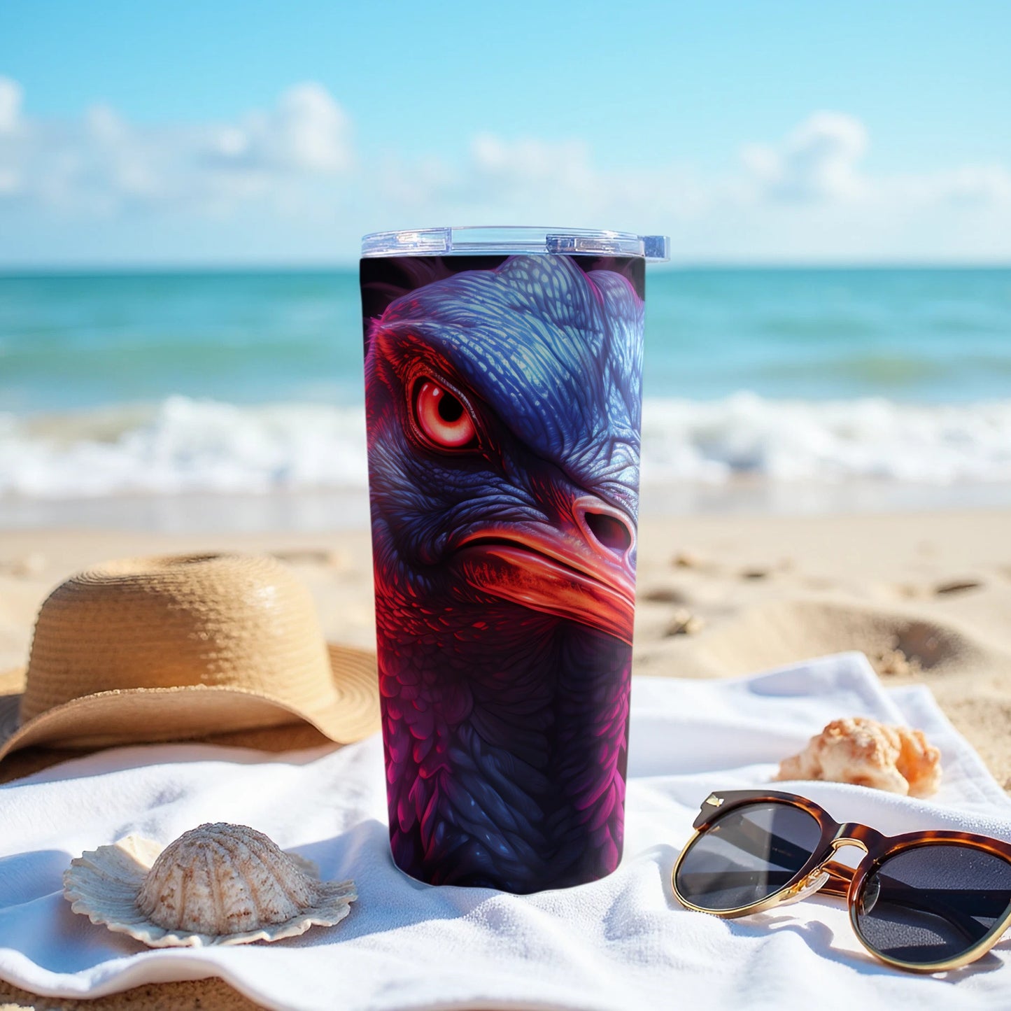 Vibrant Cassowary Face Blue Red Feather Tumbler product type
Tumbler
Bird
Cassowary
Exotic bird
Tropical bird
Blue bird
Red bird
Colorful bird
Animal art
Wildlife design
Drinkware
Travel mug
Insulated tumbler
Beach life
Ocean vibes
Summer accessory
Bold graphic
Unique present
Nature beauty
Artistic design