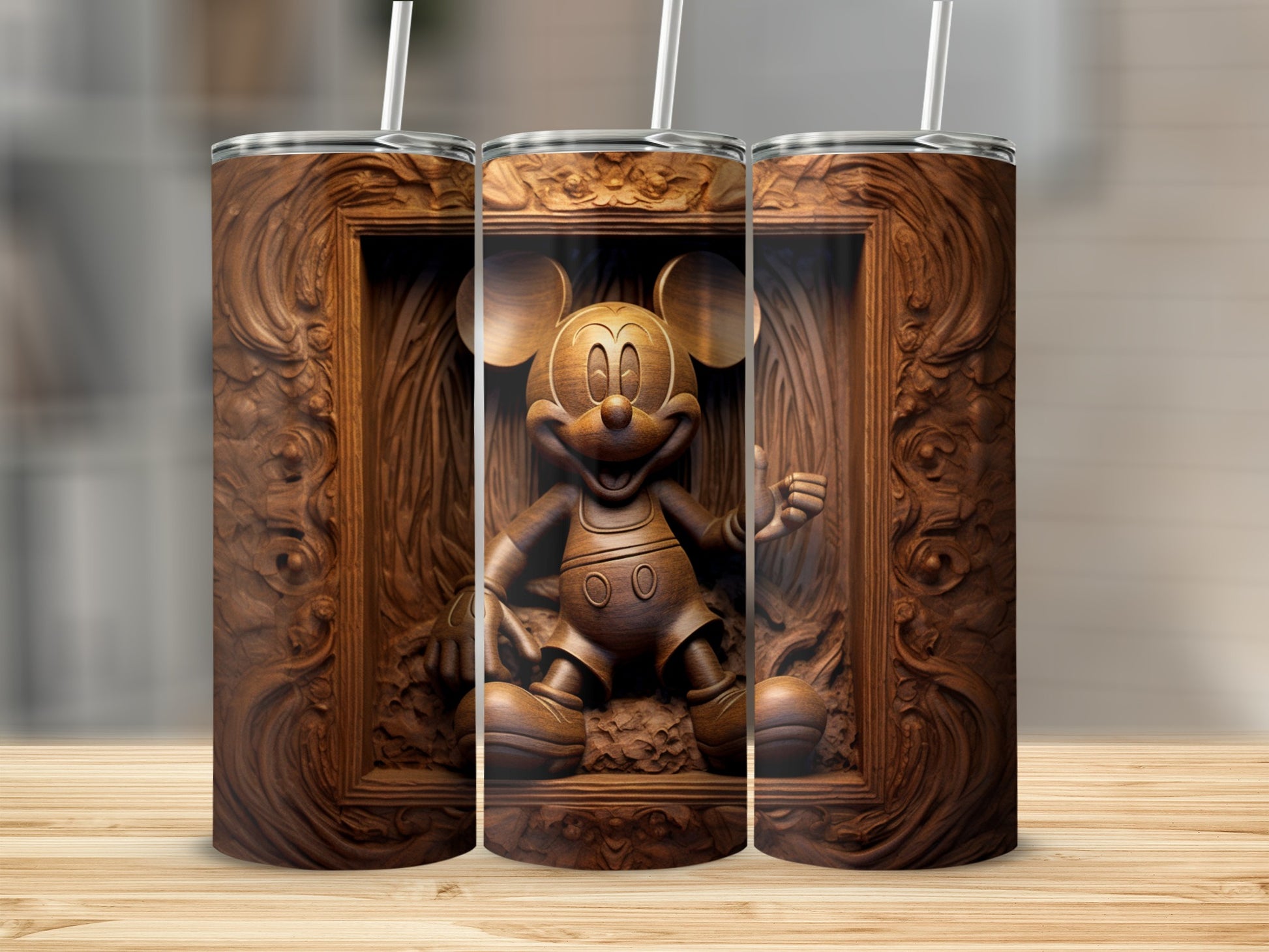 Mickey Mouse Wooden Carving Design Tumbler