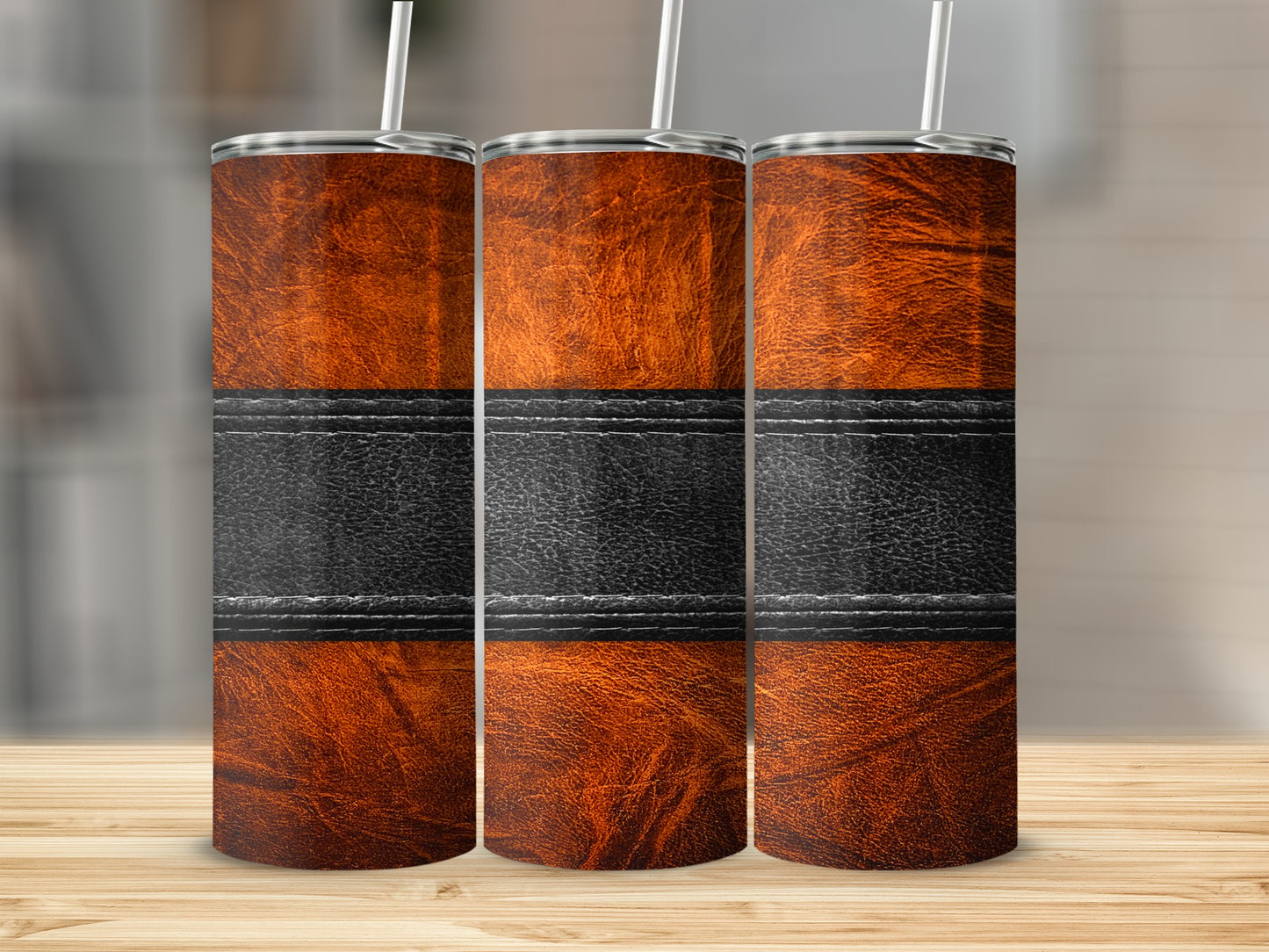 Orange Textured Appearance With Black Stripe Design Tumblers