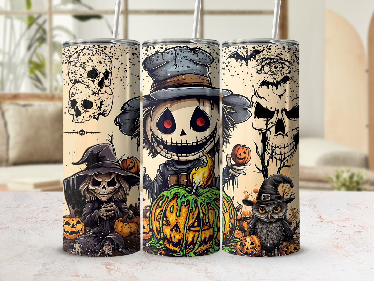 Halloween Skull Pumpkin Themed Tumbler Drinkware