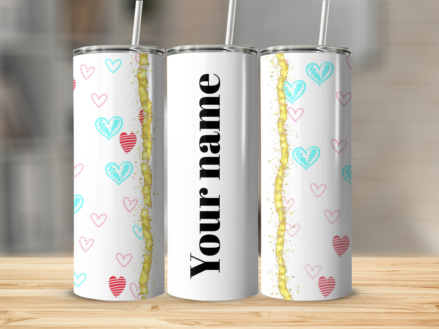 Custom Heart Pattern Personalized Tumbler Cup