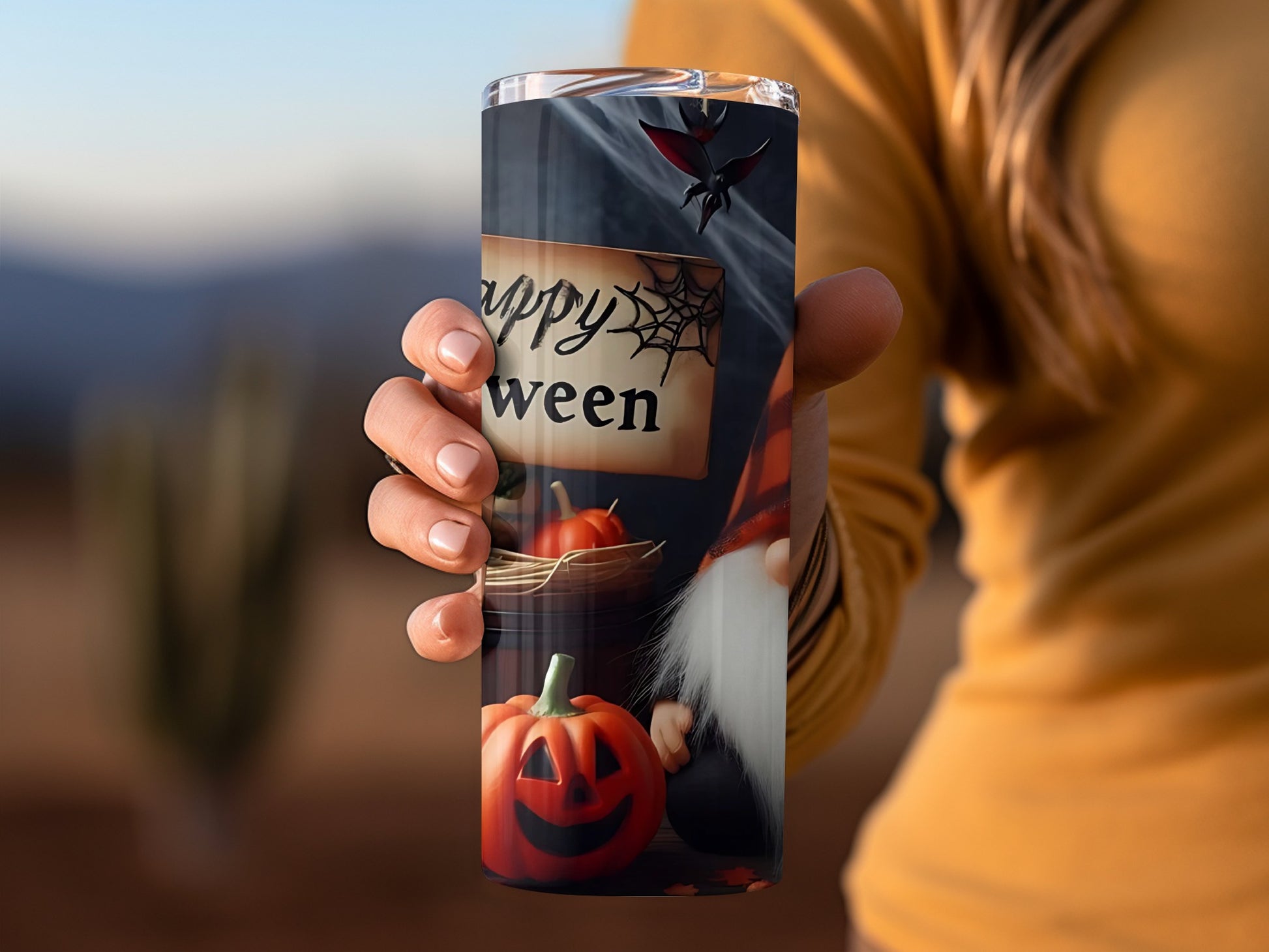 Festive Halloween Gnome and Pumpkin Design Tumbler