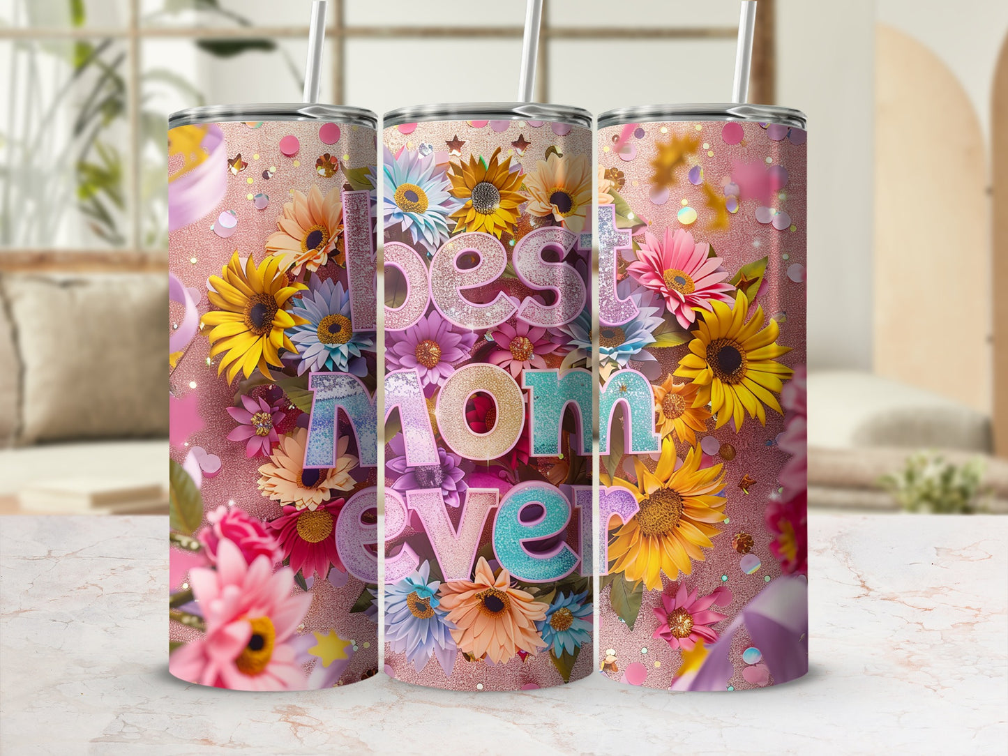 Best Mom Ever Floral Design Insulated Tumbler Cup