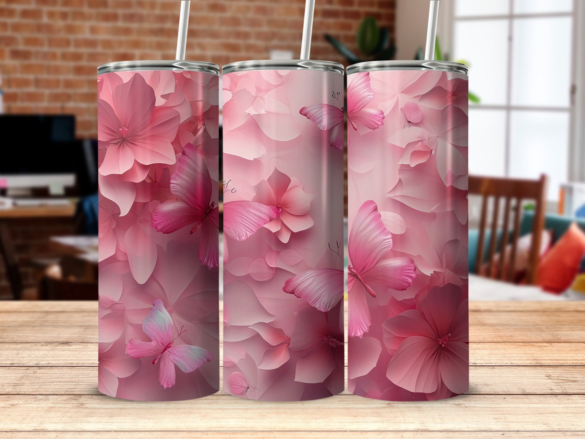 Pink Flowers Butterflies Tumbler Beautiful Art product type