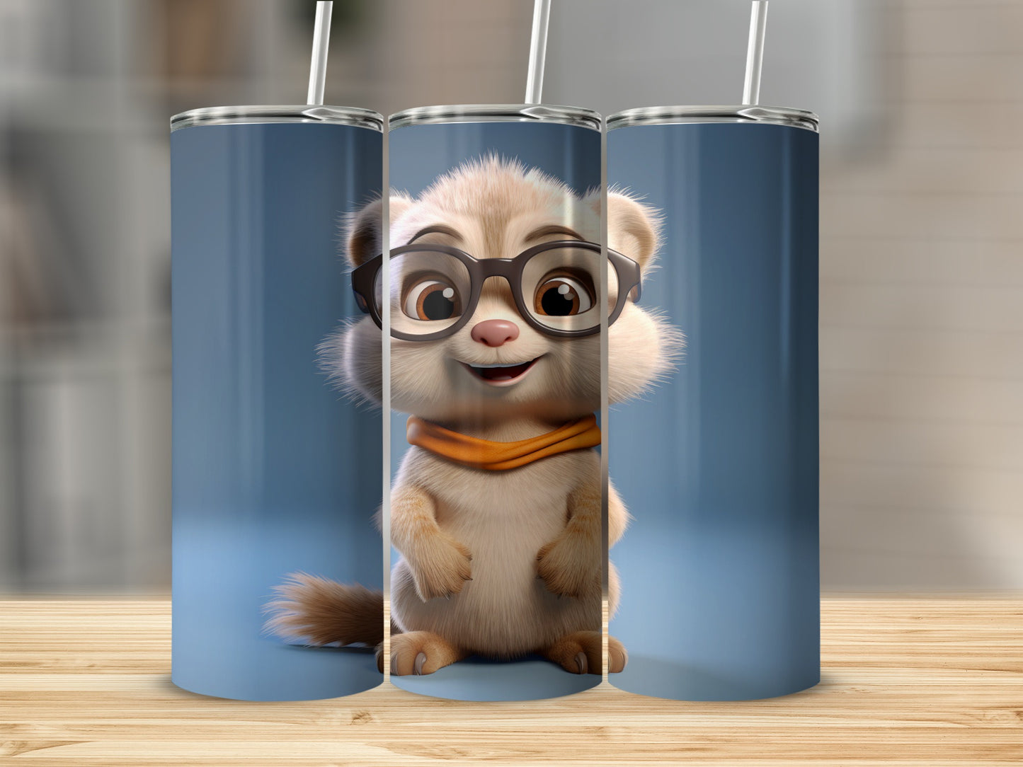 Cute Cartoon Animal Character with Glasses Tumbler