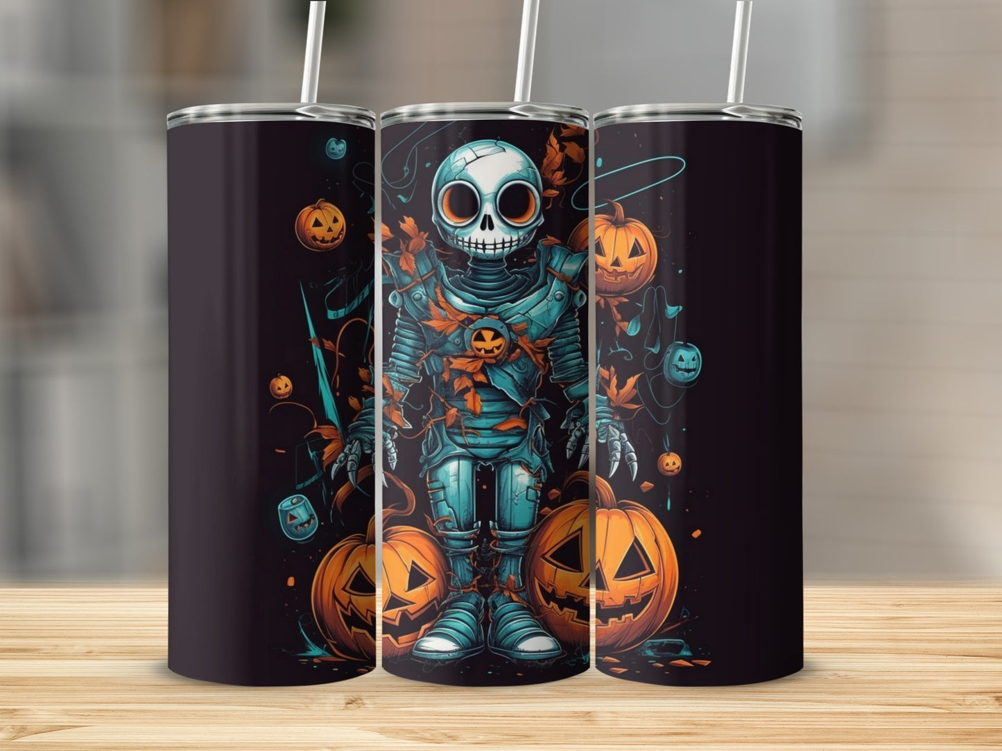 Halloween Skeleton and Pumpkin Themed Tumbler Product