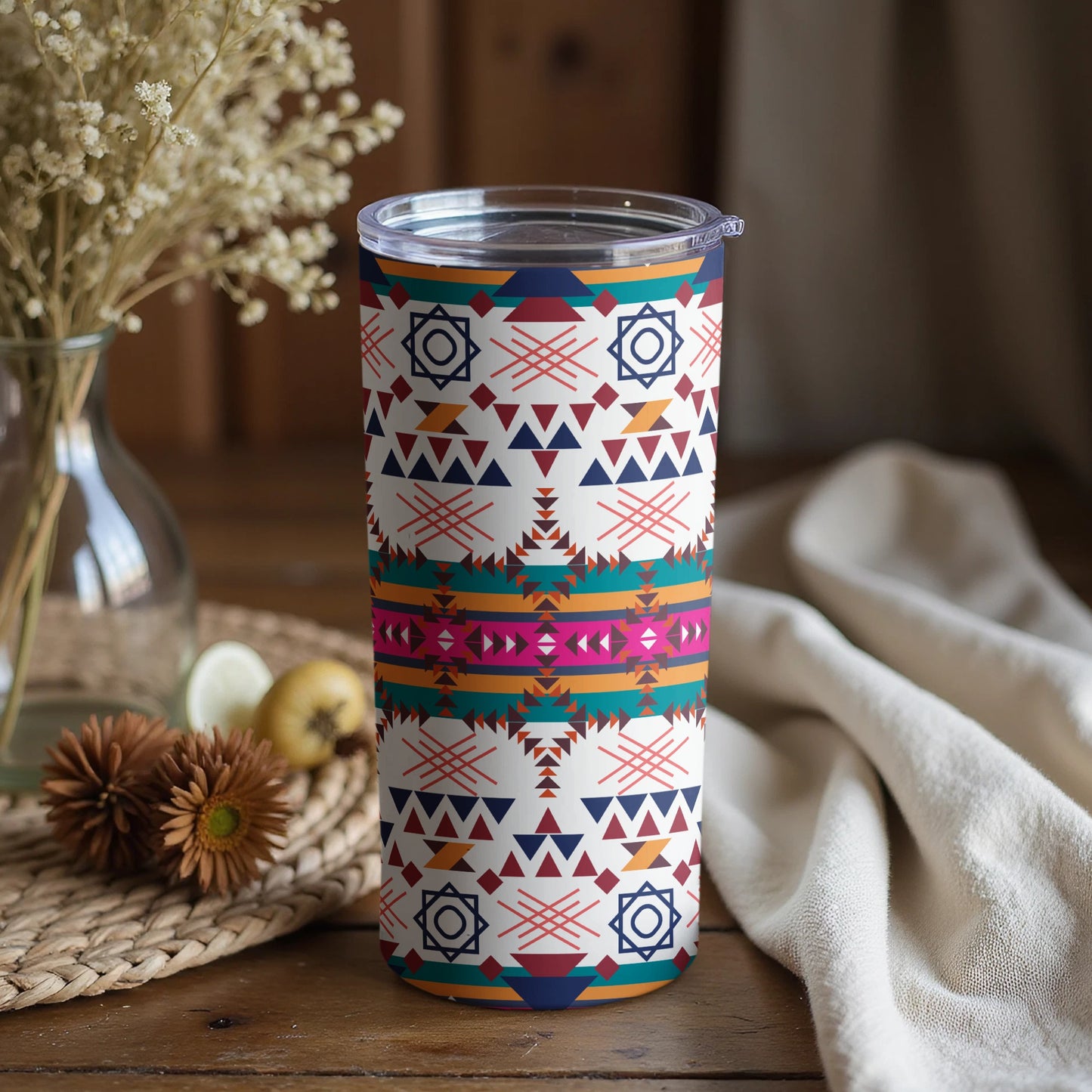 Vibrant Geometric Patterned Insulated Drink Tumbler