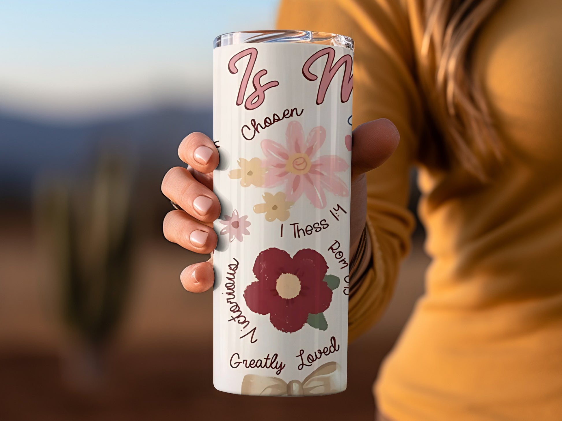 Inspirational Floral Design Travel Tumbler with Quotes