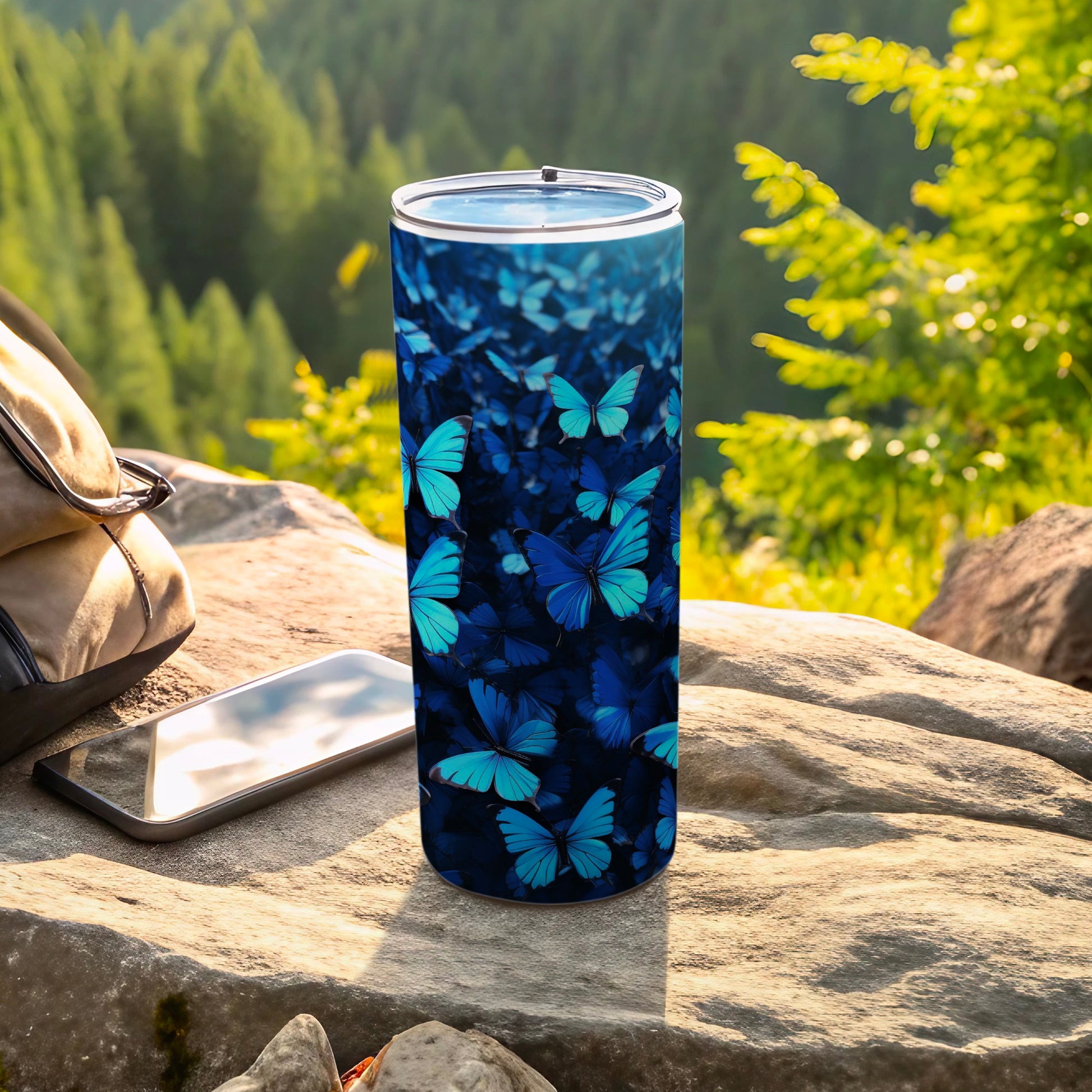Deep Blue Butterflies Forest View Slim Tumbler product type
Tumbler, Insulated Tumbler, Travel Tumbler, Blue Butterflies, Butterfly Pattern, Nature Design, Vibrant Blue, Deep Blue, Aqua Blue, Forest Scene, Outdoor Tumbler, Hiking Gear, Drinkware, Beverage Container, Unique Design, Butterfly Art, Wildlife Pattern, Gift Idea, Slim Tumbler, Insect Motif