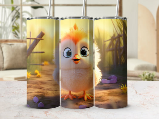 Adorable Chicken Artwork on Tall Travel Cup