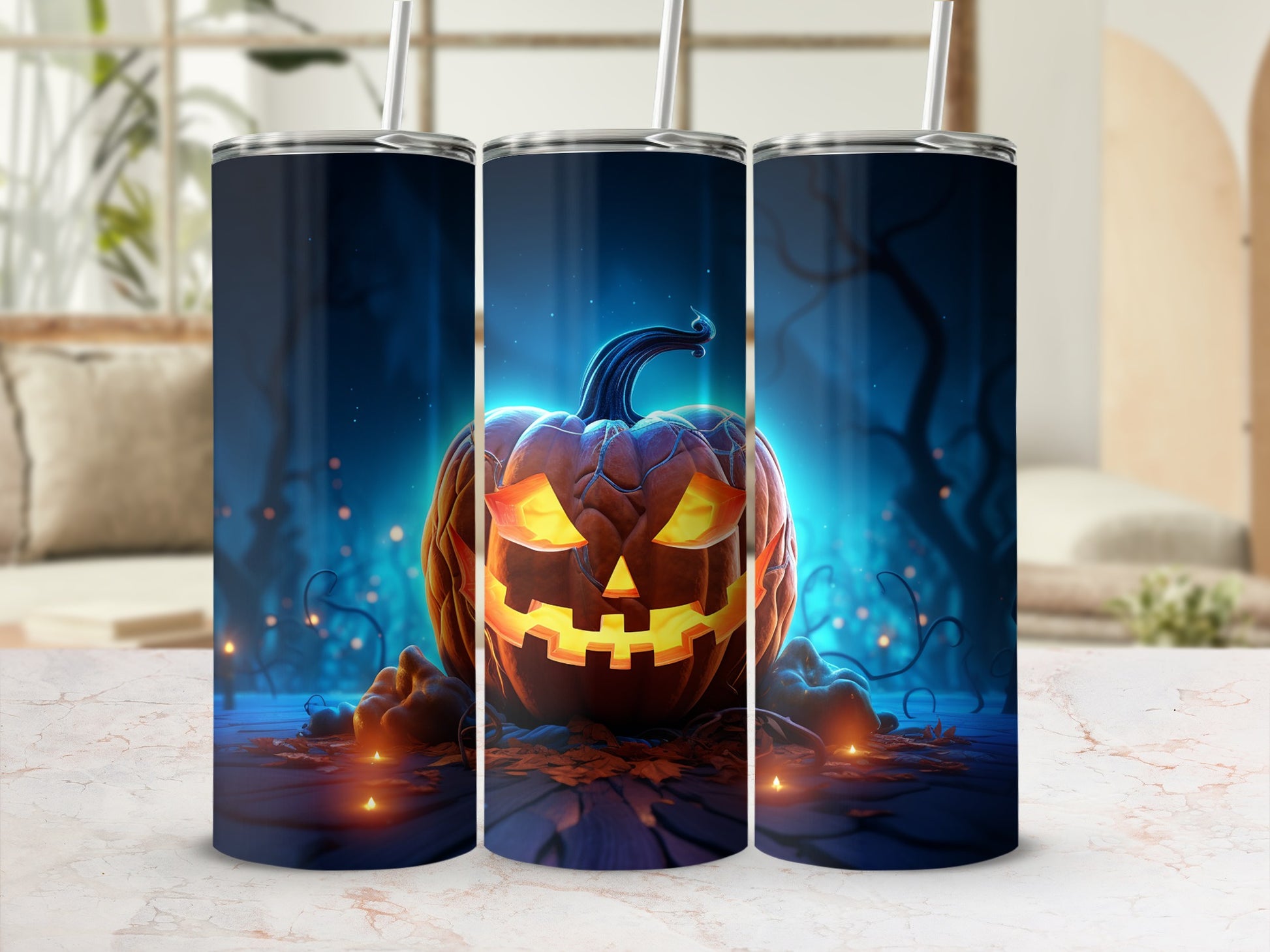 Spooky Glowing Jack-O'-Lantern Tumbler for Halloween