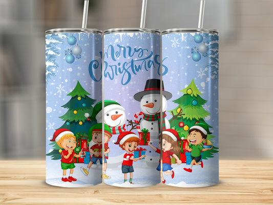 Merry Christmas Kids Running With Gifts tumbler