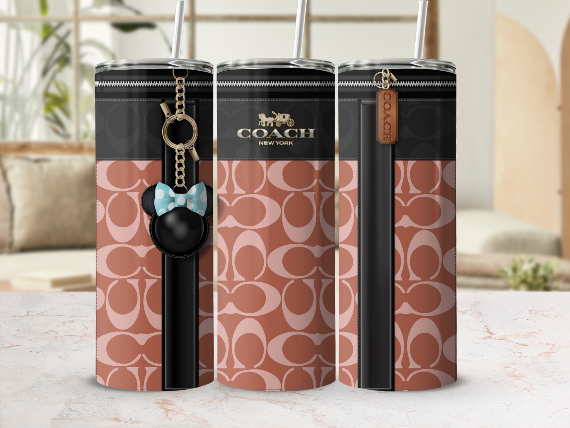 Stylish Designer Coach New York Tumbler with Keychain