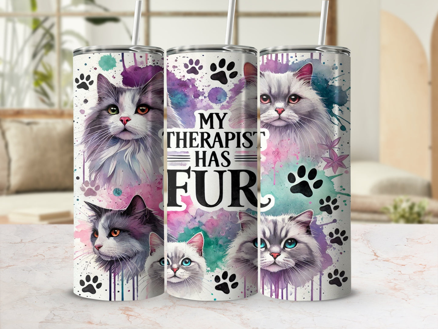 My Therapist Has Fur Cat Lover Tumbler Cup Drinkware