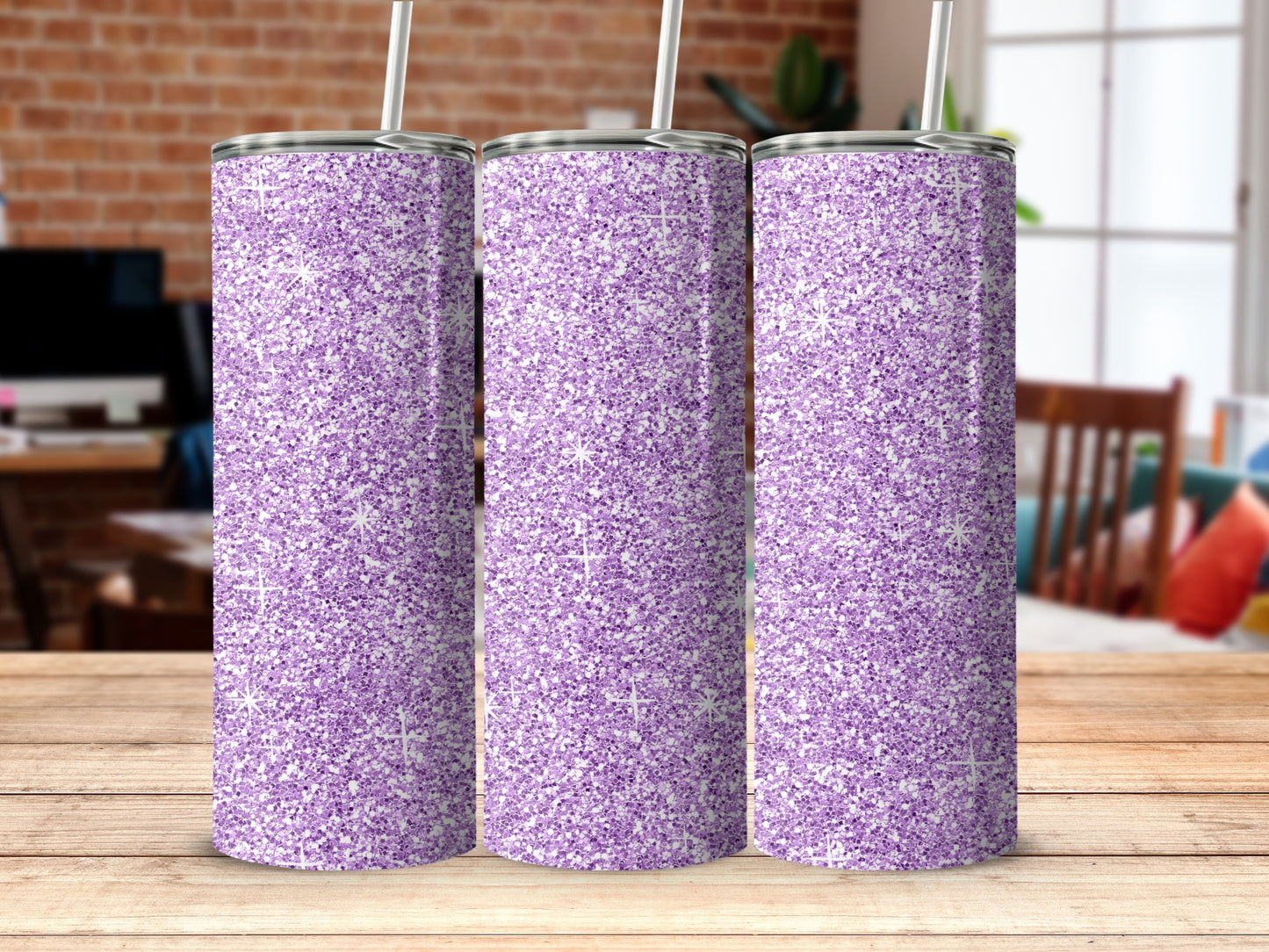 Sparkling Purple Glitter Tumbler With Straw